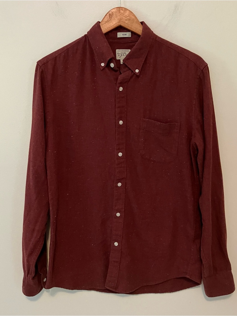 Sewn For J.Crew Mens Burgundy Speck Slim Fit Shirt Men M Button-Down Preppy